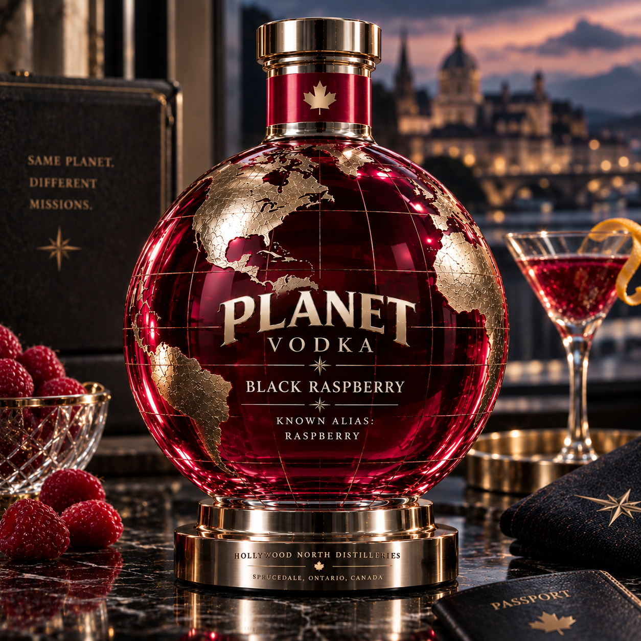 Planet Vodka Black Raspberry globe decanter